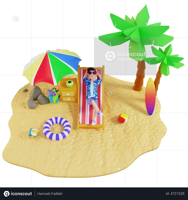 Boy relaxing On Island  3D Illustration