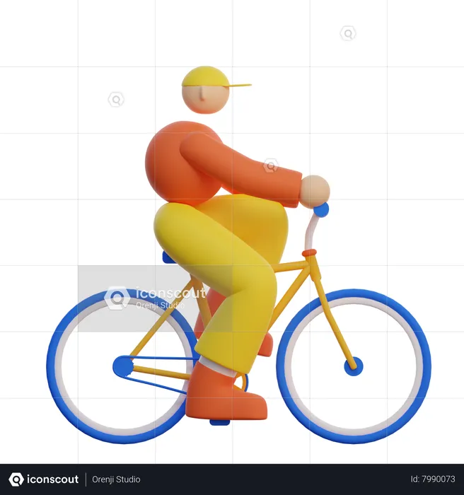 Boy Riding Bicycle  3D Illustration
