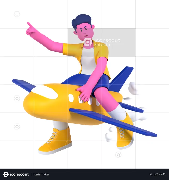 Boy Riding Plane  3D Illustration