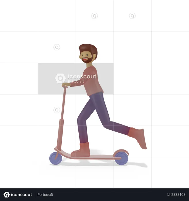 Boy riding scooter  3D Illustration