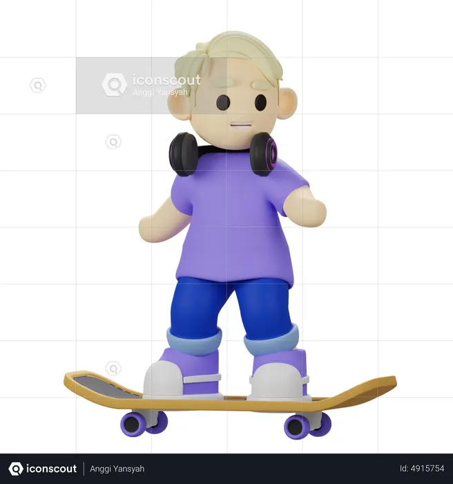 Boy riding  Skateboard  3D Illustration