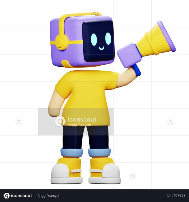 Boy Robot Holding Megaphone  3D Icon