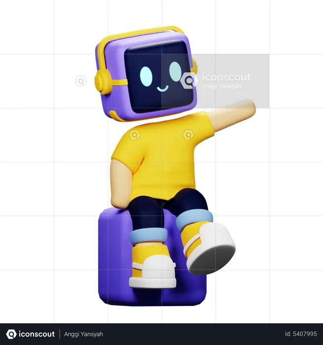Boy Robot Sit And Pointing  3D Icon