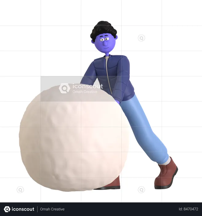 Boy Rolling Snowball  3D Illustration