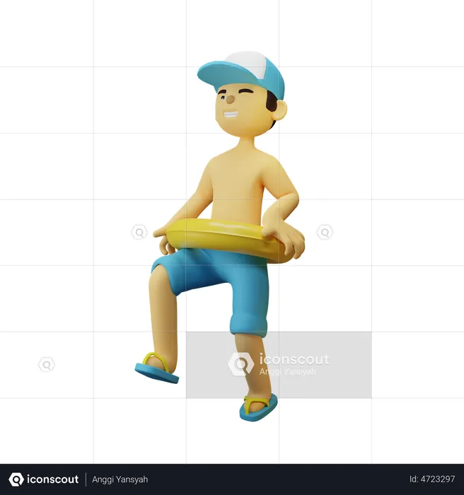 Boy Run With Yellow Float  3D Illustration