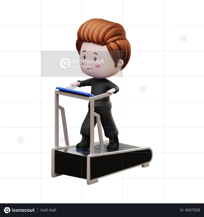 Boy Running On Treadmill  3D Illustration