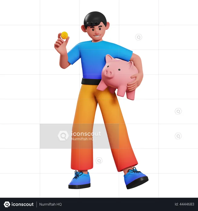 Boy saving money  3D Illustration