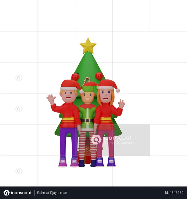 Boy Say Hello and Doing Christmas Celebration  3D Illustration