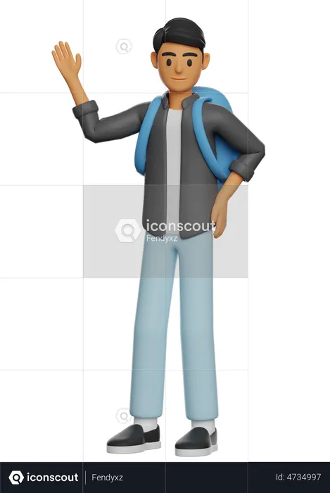 Boy Say Hello Gesture  3D Illustration