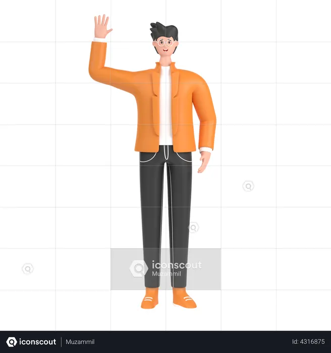 Boy saying hello with waving hand  3D Illustration