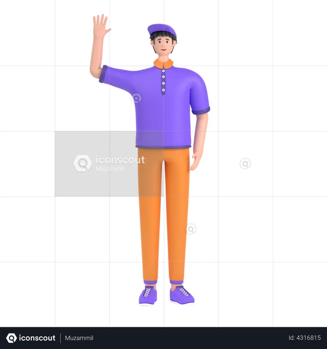 Boy saying hello with waving hand  3D Illustration