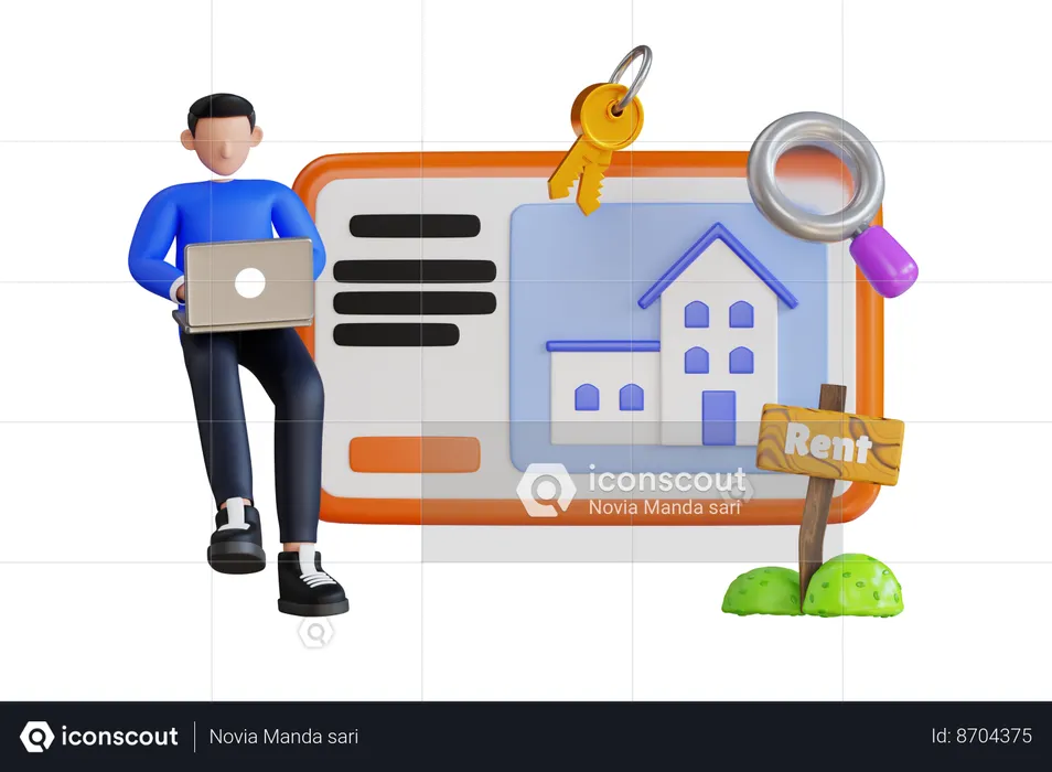 Boy Searching House For Rent  3D Illustration