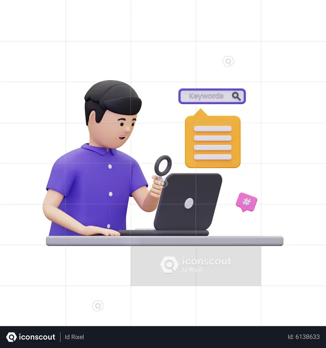 Boy searching marketing keyword  3D Illustration