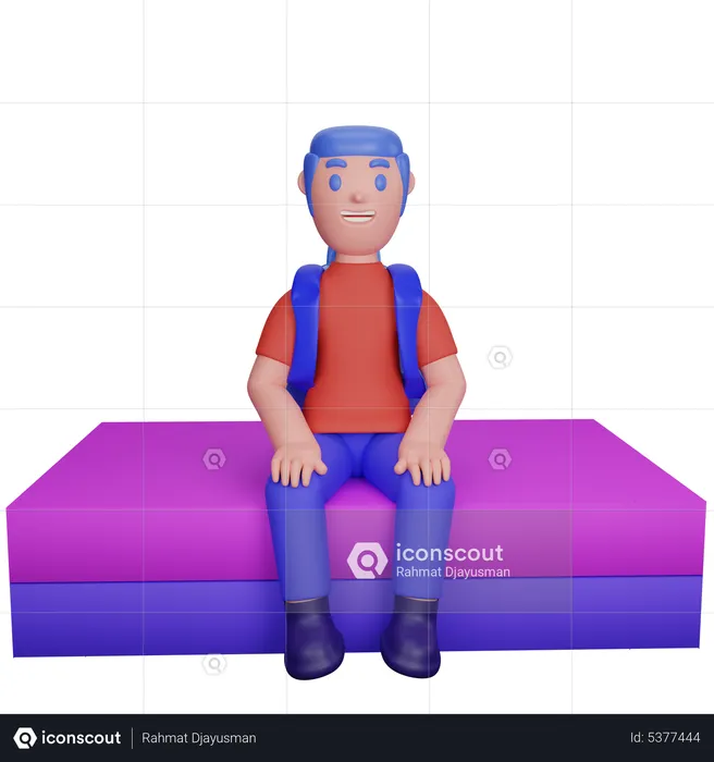 Boy seating on coach  3D Illustration