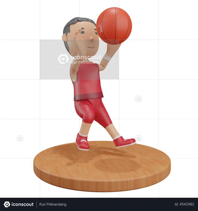 Boy shooting basketball  3D Illustration