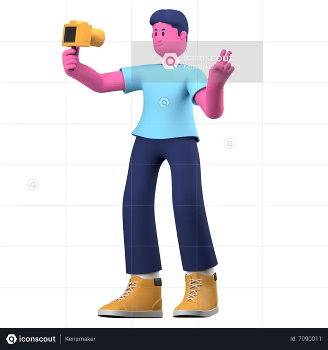 Boy shooting self vlog  3D Illustration