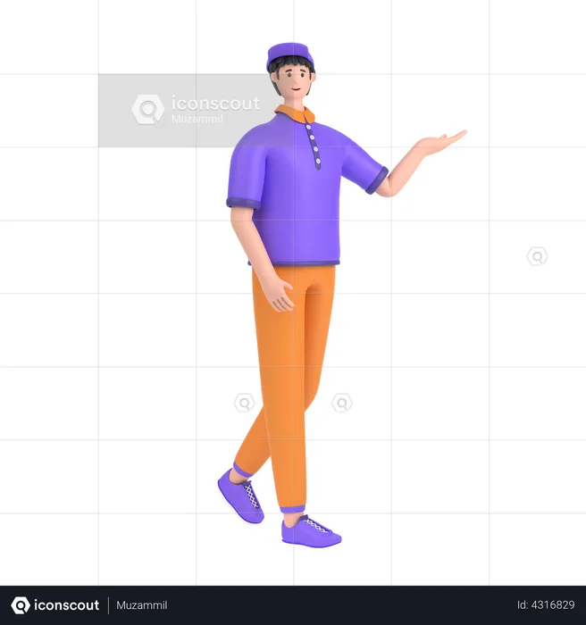 Boy showing empty copy space on open hand palm  3D Illustration
