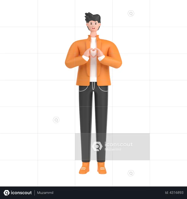 Boy showing heart with his two hands  3D Illustration