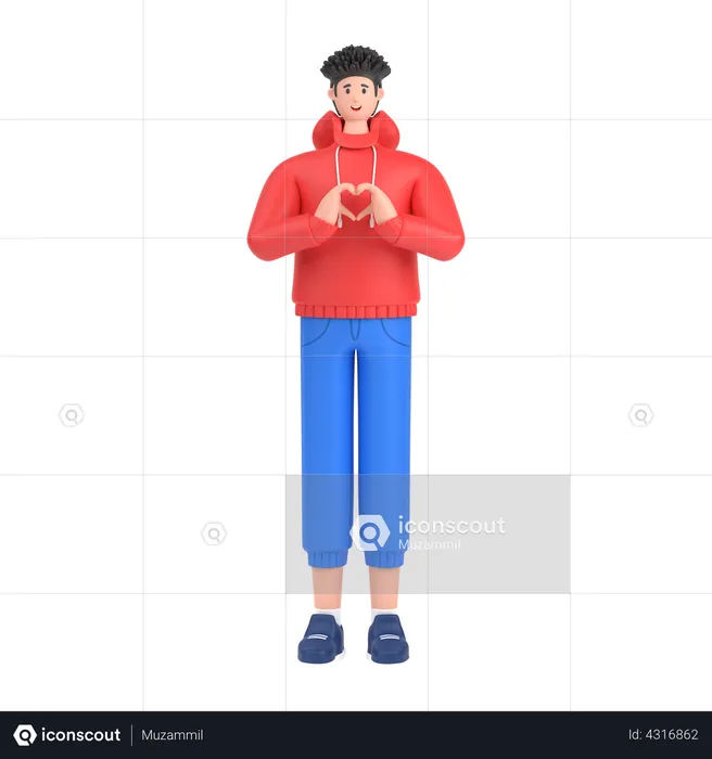 Boy showing heart with his two hands  3D Illustration