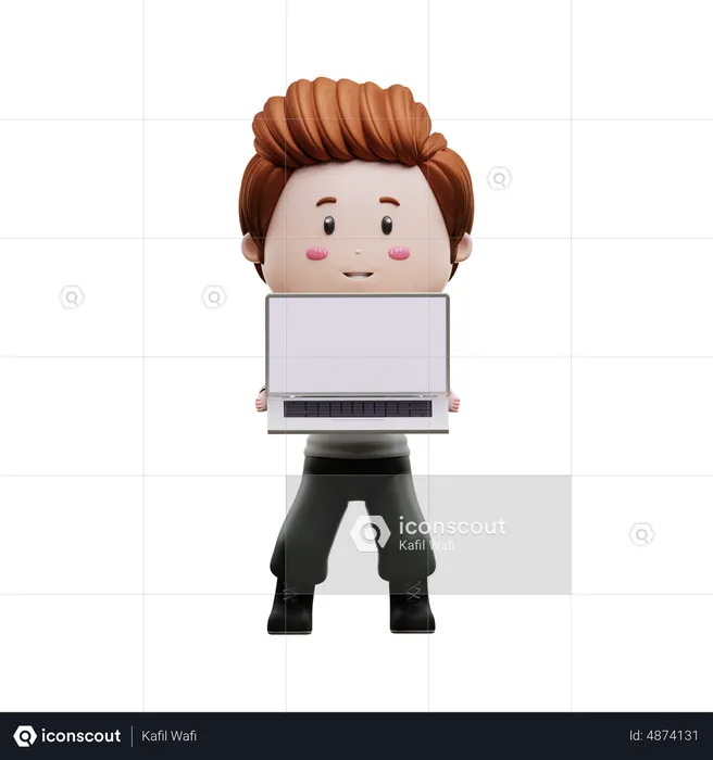 Boy showing laptop screen  3D Illustration