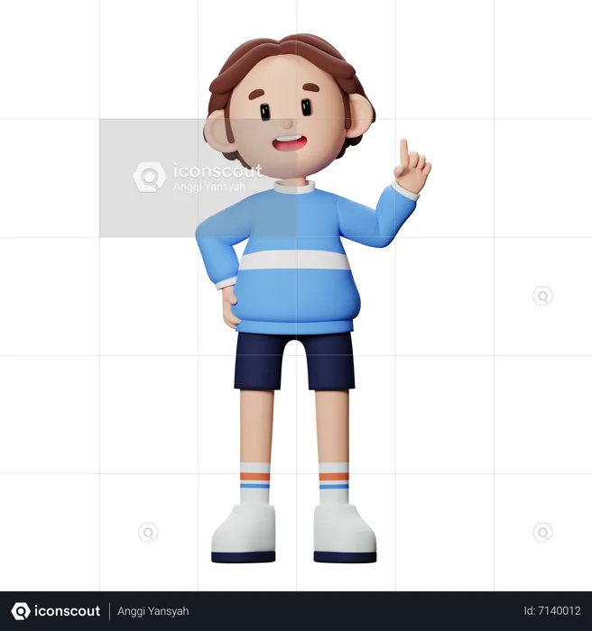 Boy showing one finger  3D Illustration