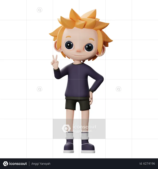 Boy showing peace gesture  3D Illustration