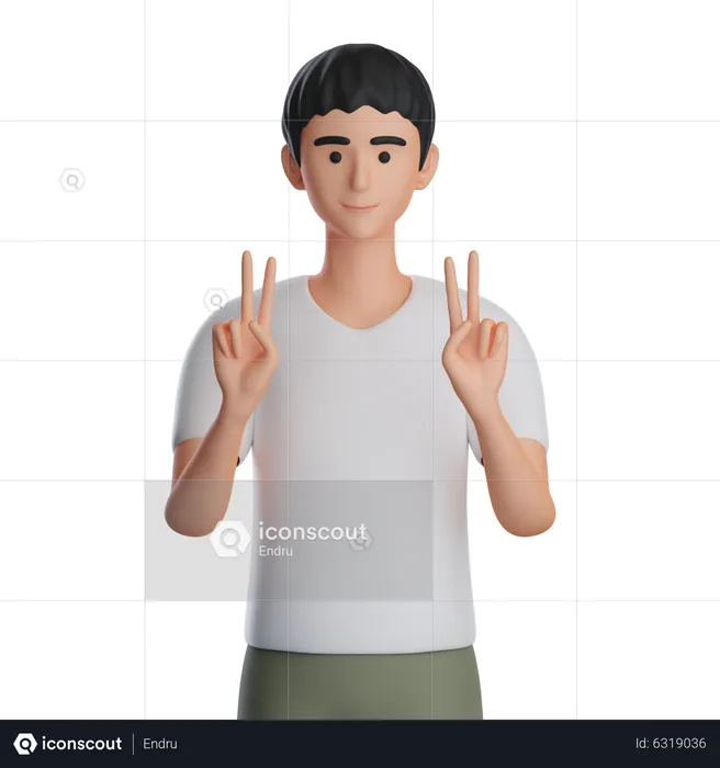 Boy Showing Peace Gesture  3D Illustration