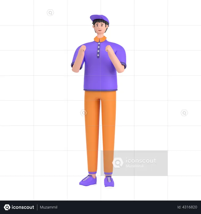 Boy showing strength with fists  3D Illustration