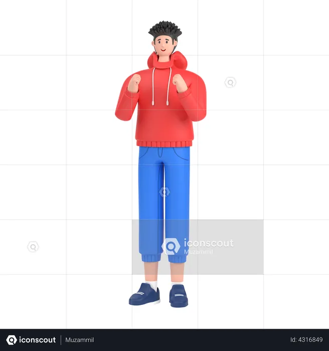 Boy showing strength with fists  3D Illustration