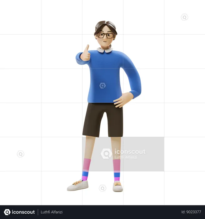 Boy Showing Thumbs Up  3D Illustration