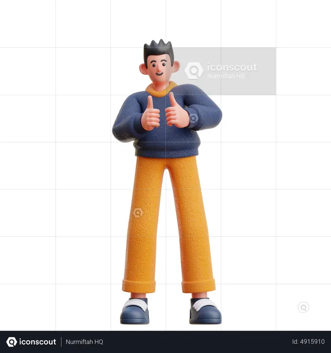 Boy showing thumbs up  3D Illustration