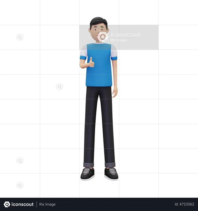 Boy showing thumps up sign with his hand  3D Illustration