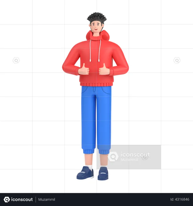 Boy showing thumps up sign with his two hand  3D Illustration