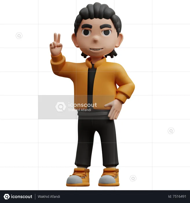 Boy Showing Victory Sign  3D Illustration