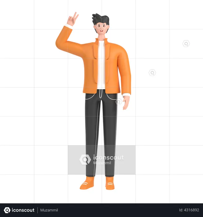 Boy showing victory sign  3D Illustration