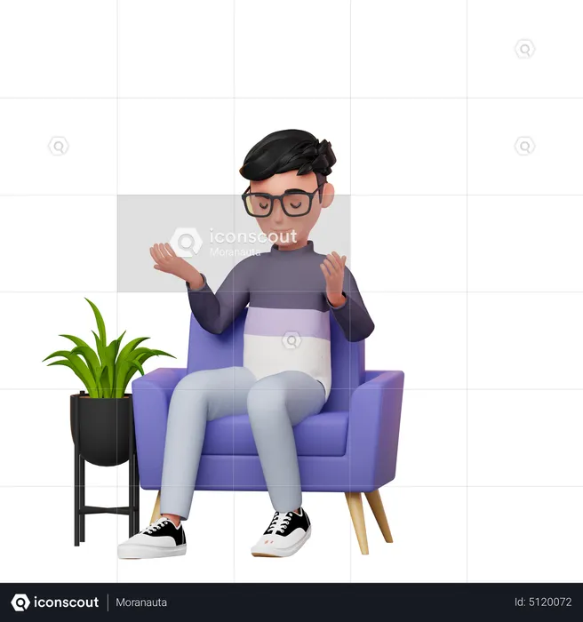 Boy Sitting On A Sofa Thinking  3D Illustration