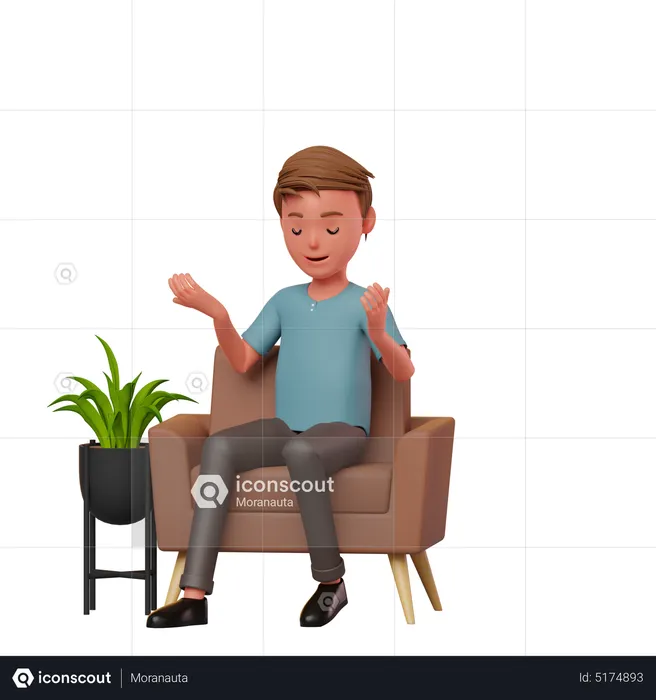 Boy Sitting On A Sofa Thinking  3D Illustration