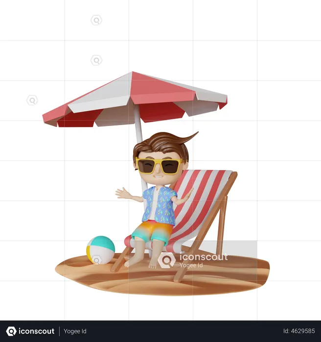 Boy sitting on beach chair  3D Illustration