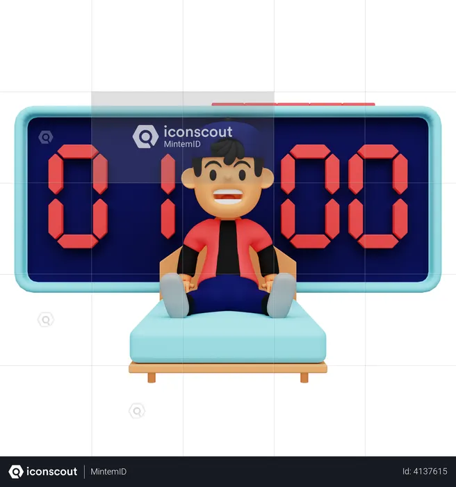 Boy sitting on bed  3D Illustration