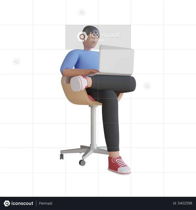 Boy Sitting on chair with Laptop  3D Illustration