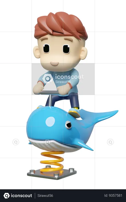 Boy sitting on dolphin  3D Illustration