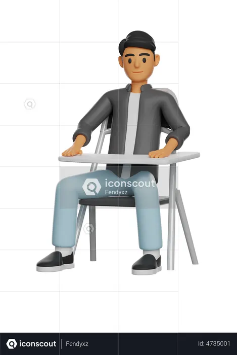 Boy Sitting Pose  3D Illustration