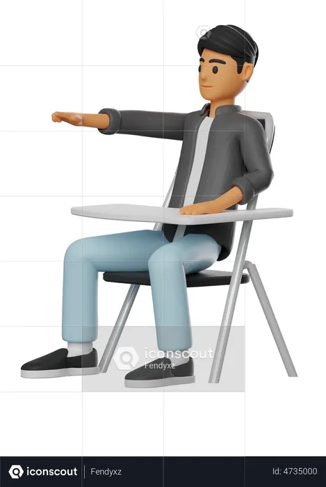 Boy Sitting Pose and pointing something  3D Illustration