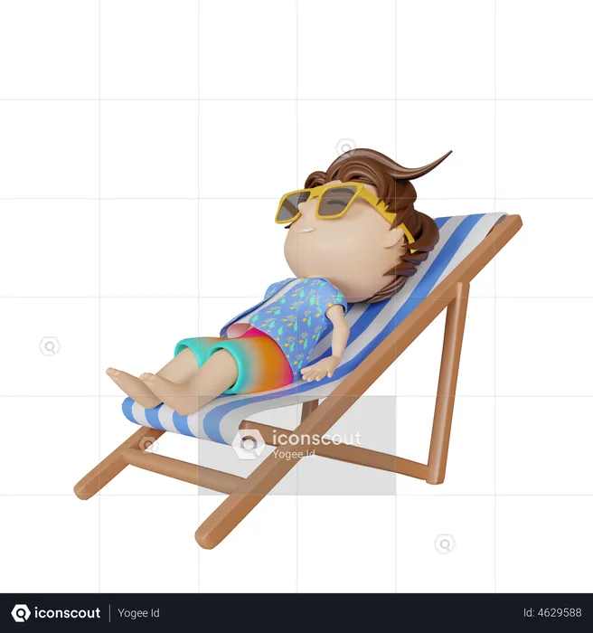 Boy sleeping on beach deck  3D Illustration