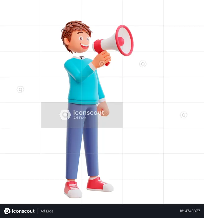 Boy speaking on megaphone  3D Illustration