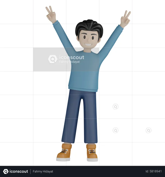 Boy standing and with victory pose  3D Illustration