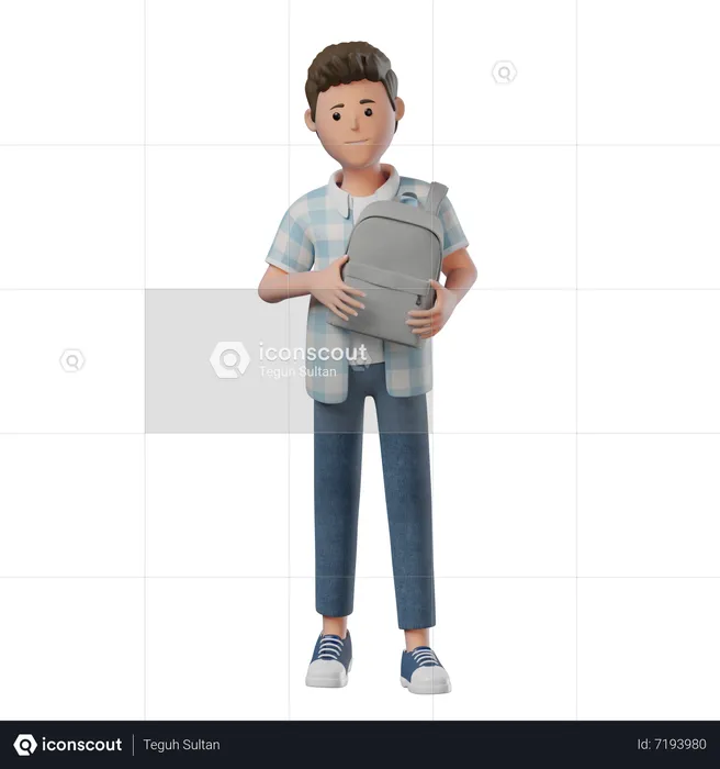 Boy Standing Happy using backpack  3D Illustration