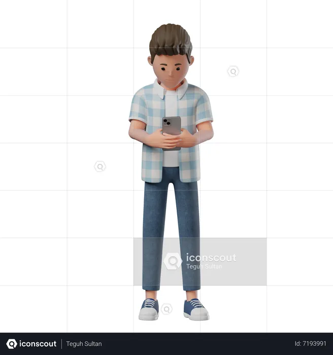 Boy Standing on Phone  3D Illustration