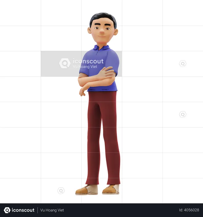Boy standing with folded arms  3D Illustration