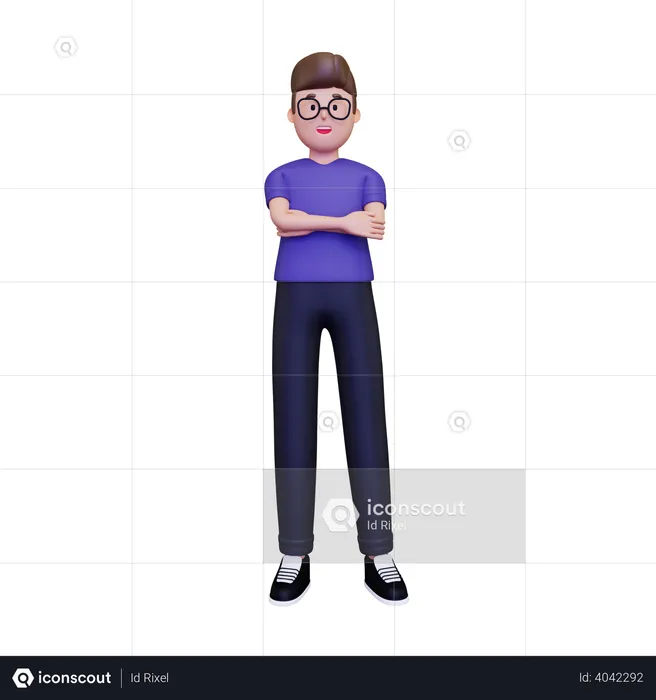 Boy standing with folded hands  3D Illustration